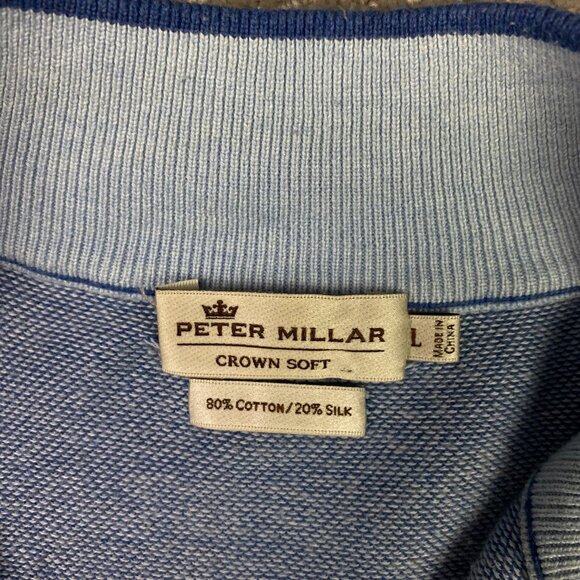 Peter Millar 1/4 Zip Sweater Men's Large Fits Medium Blue Birdseye Cotton Silk - Picture 3 of 8